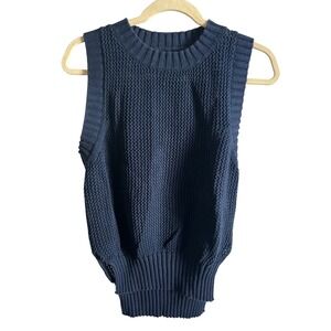 FRAME Navy Blue Cotton Textured Knit Sweater Vest LWSW0001 Womens XS